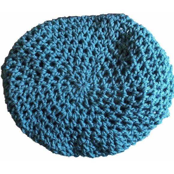 Womens Teal Crochet French Beret Handmade In Smoke Free Home READ DESC - Picture 2 of 4
